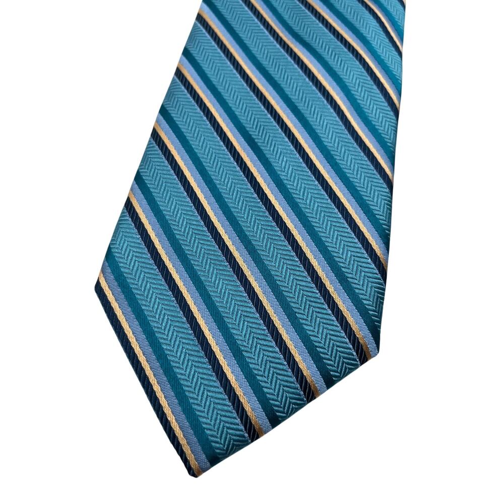 NWT $80 Ted Baker Silk Teal Gold Neck Tie Made in Italy